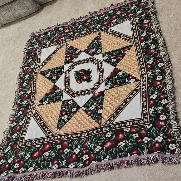 Beacon Other - Vintage Floral & Apple Tapestry Fringe Blanket By Beacon Blanket Company